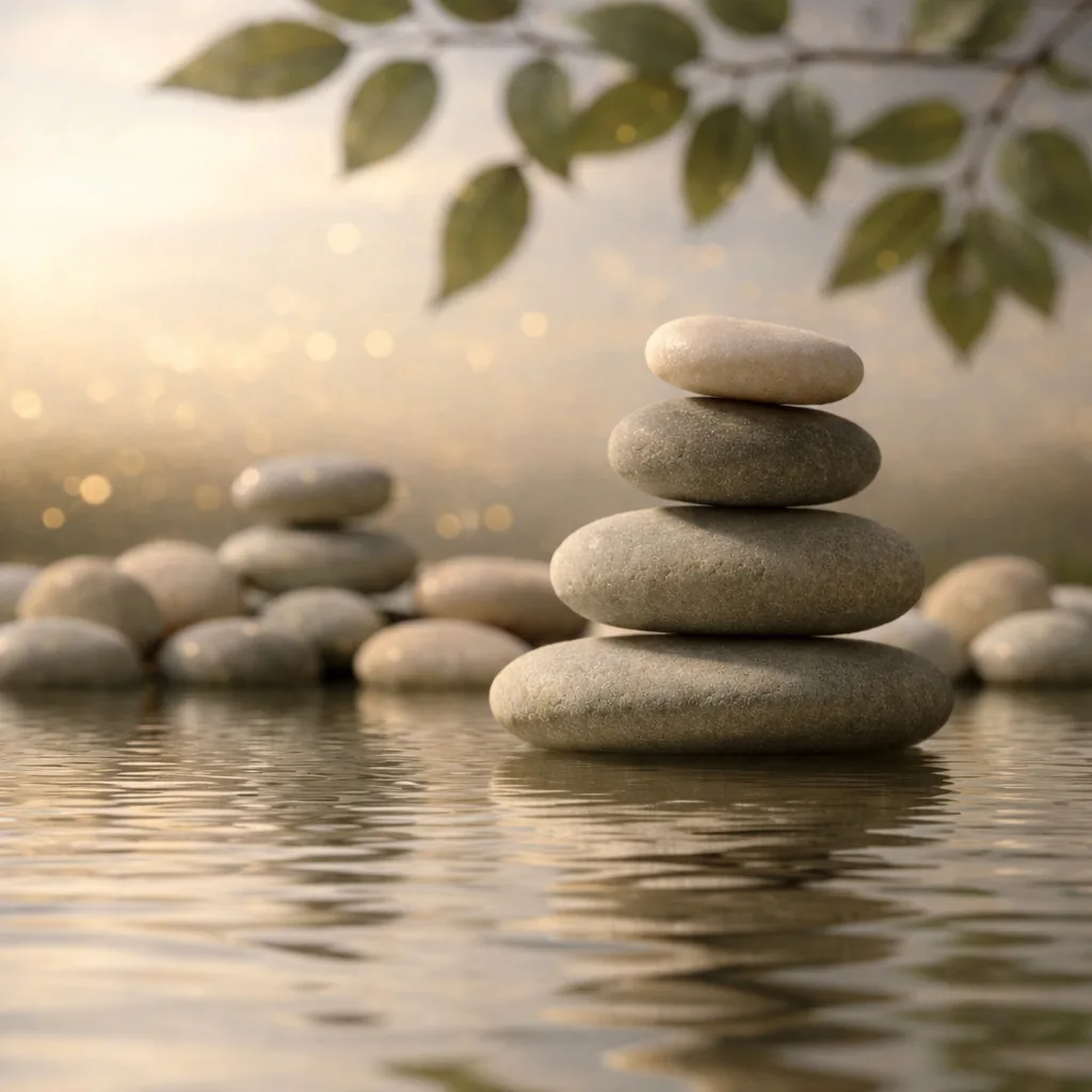 Pierres en équilibre dans un espace zen